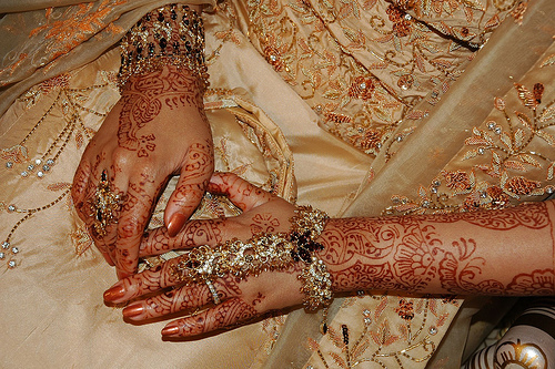 During the henna party henna designs are done on the palms of the hands and 